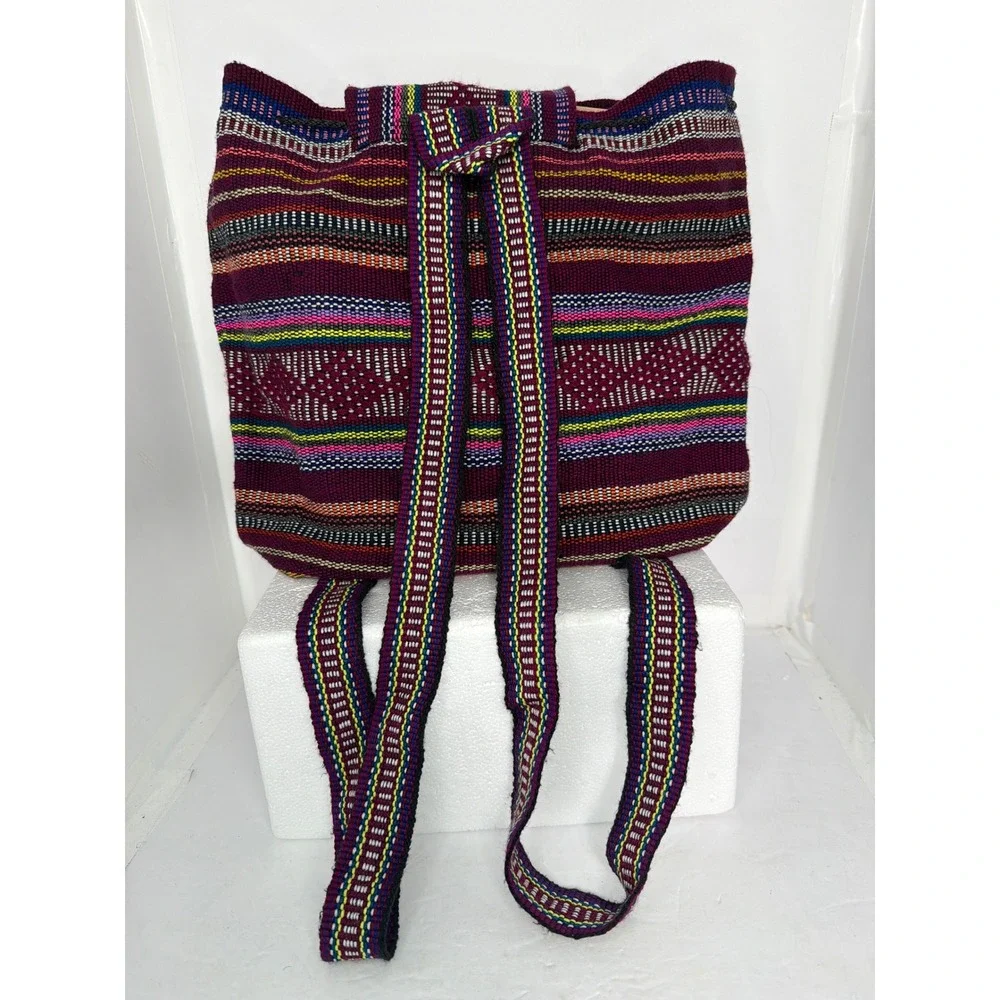 Artesanias Pinzon Woven Backpack Multi Color Striped Boho Bag Made in Mexico